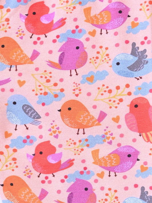 YAKSHI Girls Cotton Legging 220 GSM | Cute Birds Print, Light Pink Soft | Stretchy Everyday Wear Pants
