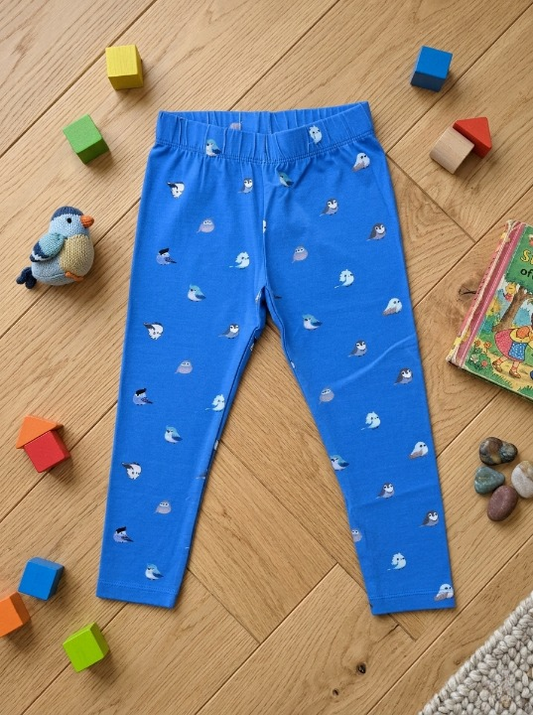YAKSHI Premium Kids Legging | Azure Blue Birds Print, Soft 220 GSM Cotton Comfortable Stretch Wear for Girls