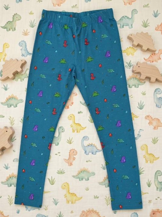 YAKSHI Girls Pure Cotton Legging 220 GSM | Cute Dinosaur Print, Persian Blue Soft | Stretchy Pants