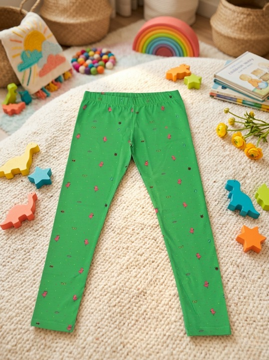 YAKSHI 220 GSM Pure Cotton Kids Legging | Pastel Green Flamingo Printed Soft | Stretchy Pants for Girls | Comfortable
