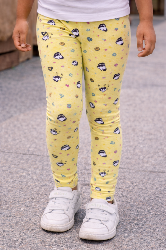 YAKSHI Girls Pure Cotton Legging 220 GSM | Snoopy Printed Pigment Yellow Soft, Strong | Durable Everyday Wear Pants