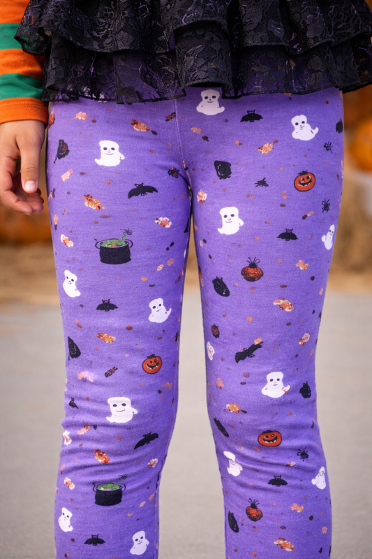 YAKSHI Premium Kids Legging | Lavender Halloween Print, Soft 220 GSM Pure Cotton Comfortable Stretch Wear for Girls