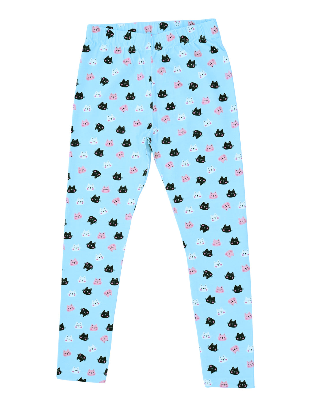YAKSHI Heavy 220 GSM Pure Cotton Kids Legging | Sky Blue Kitten Print Soft | Durable Stretch Pants for Girls | Long-Lasting Comfort