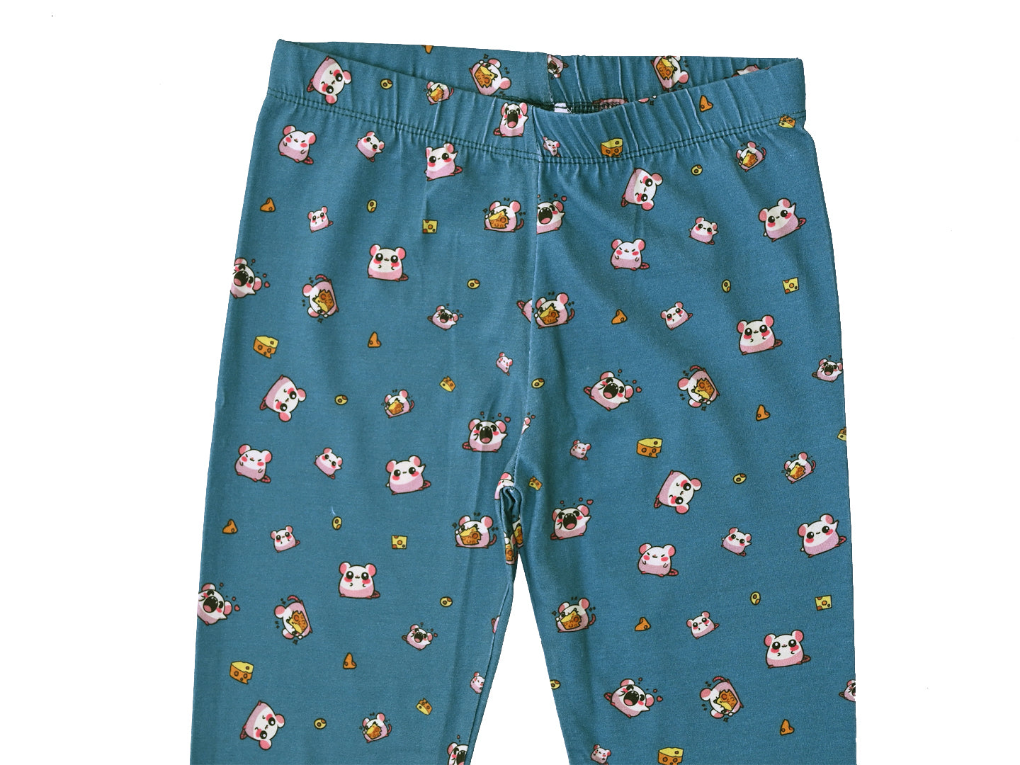 YAKSHI Heavy 220 GSM Pure Cotton Kids Legging | Teal Blue Mouse Print Soft, Durable | Stretchy Pants for Girls | Ideal for Regular Long Use