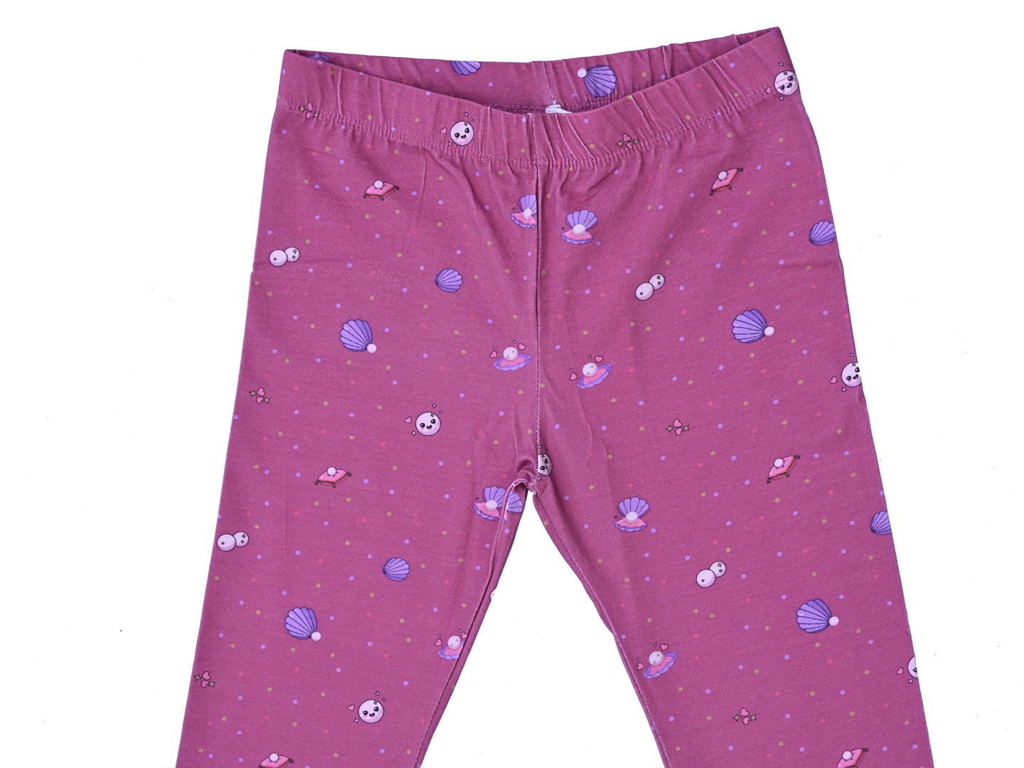 YAKSHI Heavy 220 GSM Pure Cotton Kids Legging | Magenta Seashells Print Soft, Durable | Stretchy Pants for Girls | Ideal for Regular Long Use