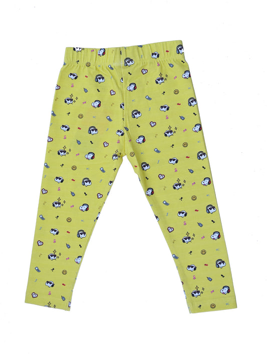 YAKSHI Girls Pure Cotton Legging 220 GSM | Snoopy Printed Pigment Yellow Soft, Strong | Durable Everyday Wear Pants