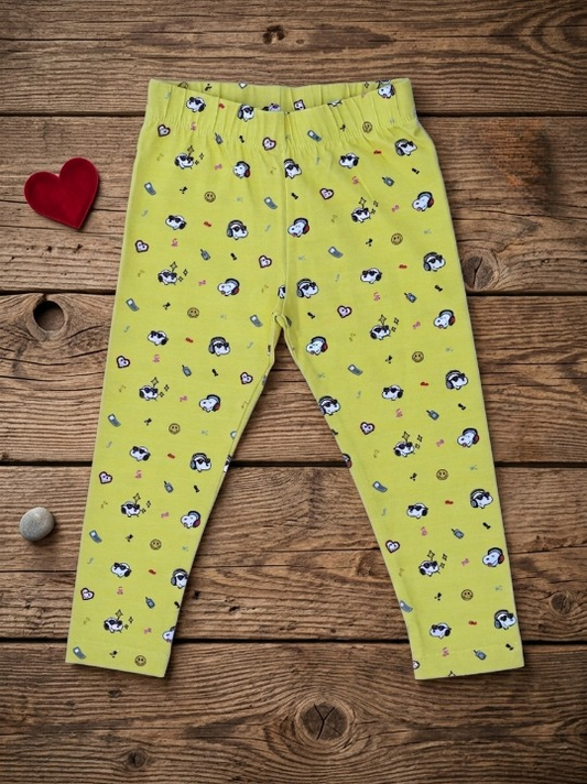 YAKSHI Girls Pure Cotton Legging 220 GSM | Snoopy Printed Pigment Yellow Soft, Strong | Durable Everyday Wear Pants