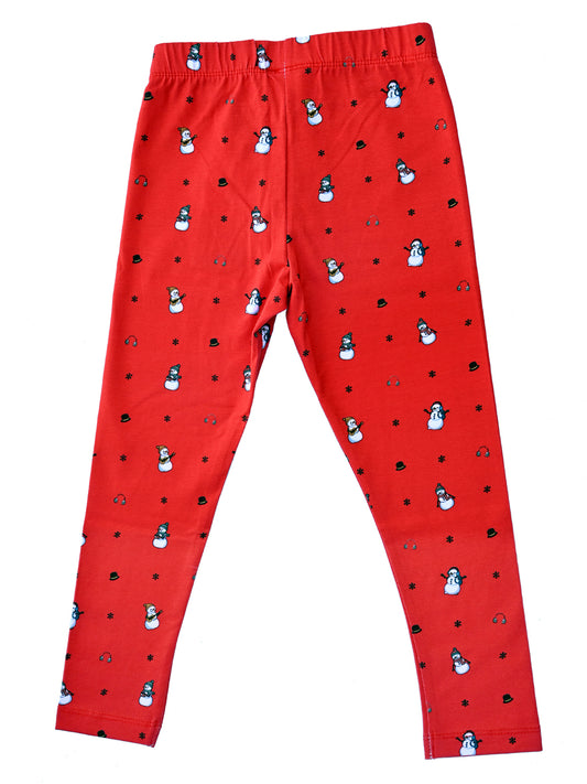 YAKSHI Heavy 220 GSM Pure Cotton Kids Legging | Red Snowman Print Soft, Durable | Stretchy Pants for Girls | Ideal for Regular Long Use