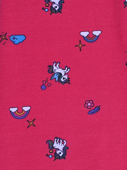 YAKSHI Pink Unicorn Print Kids Legging | Heavy 220 GSM Pure Cotton Long-Lasting | Stretchable Bottom Wear for Girls