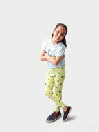 YAKSHI 220 GSM Kids Legging | Parrot Green Alien Printed Soft Cotton Stretch Pants for Girls | Comfortable