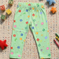 YAKSHI 220 GSM Kids Legging | Celadon Green Alphabets Printed Soft Cotton Stretch Pants for Girls | Comfortable