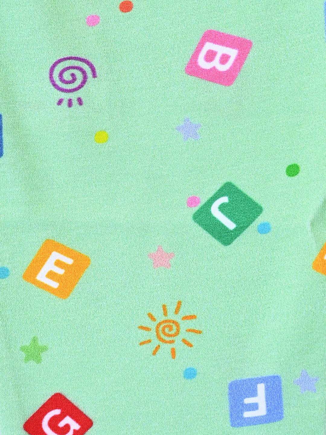 YAKSHI 220 GSM Kids Legging | Celadon Green Alphabets Printed Soft Cotton Stretch Pants for Girls | Comfortable