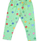 YAKSHI 220 GSM Kids Legging | Celadon Green Alphabets Printed Soft Cotton Stretch Pants for Girls | Comfortable