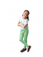 YAKSHI 220 GSM Kids Legging | Celadon Green Alphabets Printed Soft Cotton Stretch Pants for Girls | Comfortable