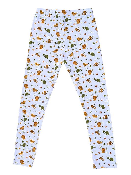 YAKSHI 220 GSM Kids Legging | Milky White Animals Printed Soft Cotton Stretch Pants for Girls | Comfortable Everyday Wear