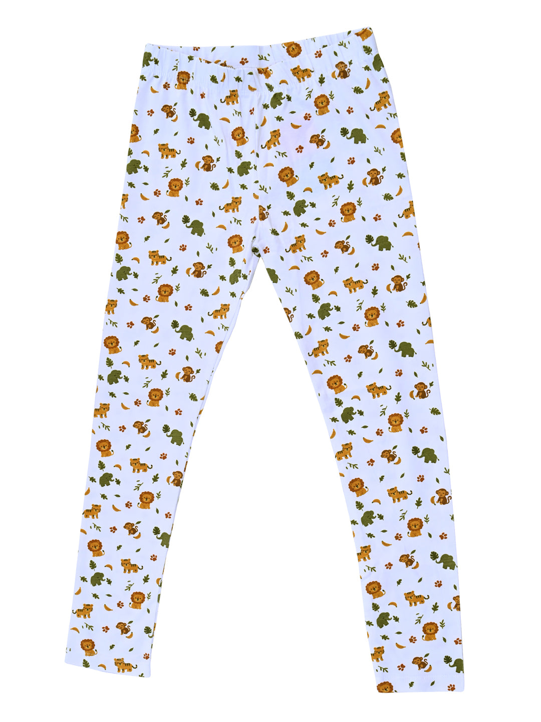 YAKSHI 220 GSM Kids Legging | Milky White Animals Printed Soft Cotton Stretch Pants for Girls | Comfortable Everyday Wear