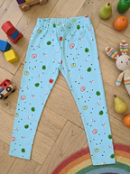 YAKSHI 220 GSM Kids Legging | Pastel Blue Apple Printed Soft Cotton Stretch Pants for Girls | Comfortable