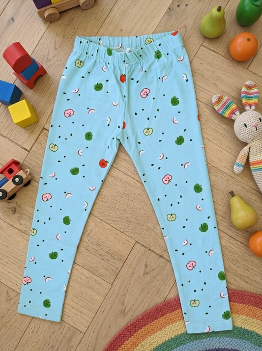YAKSHI 220 GSM Kids Legging | Pastel Blue Apple Printed Soft Cotton Stretch Pants for Girls | Comfortable