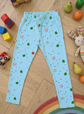 YAKSHI 220 GSM Kids Legging | Pastel Blue Apple Printed Soft Cotton Stretch Pants for Girls | Comfortable