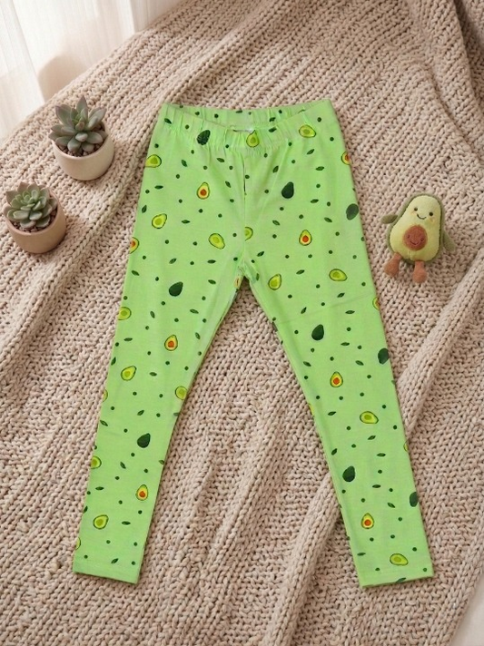 YAKSHI Mint Green Avocado Printed Kids Legging | Premium 220 GSM Cotton Stretchable Bottom Wear for Girls