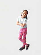 YAKSHI Girls Cotton Legging 220 GSM | Cute Baby Hand Print, Persian Pink Soft | Stretchy Everyday Wear Pants