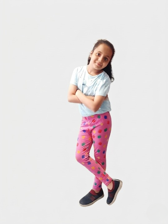 YAKSHI Girls Cotton Legging 220 GSM | Cute Baby Hand Print, Persian Pink Soft | Stretchy Everyday Wear Pants
