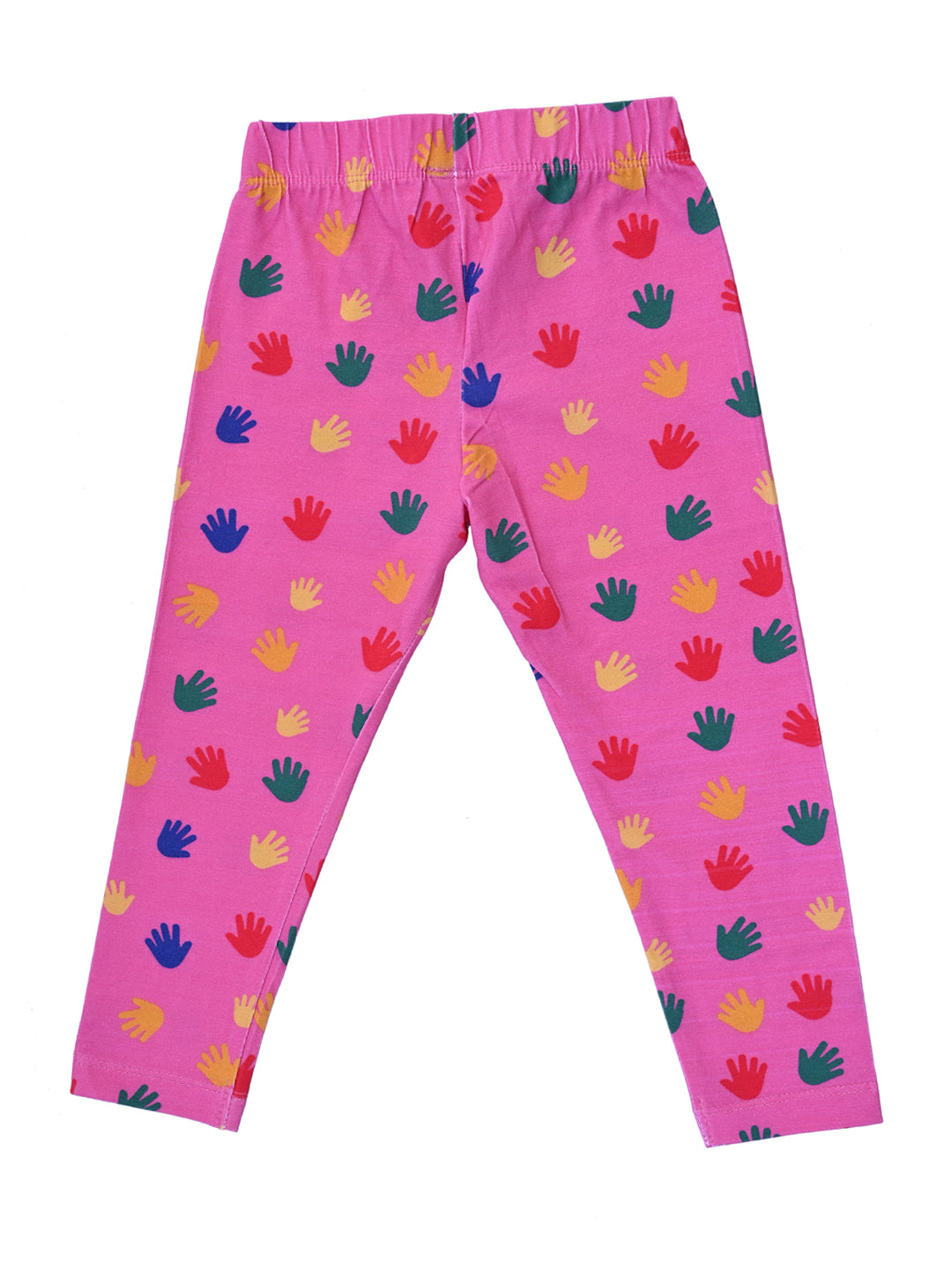 YAKSHI Girls Cotton Legging 220 GSM | Cute Baby Hand Print, Persian Pink Soft | Stretchy Everyday Wear Pants