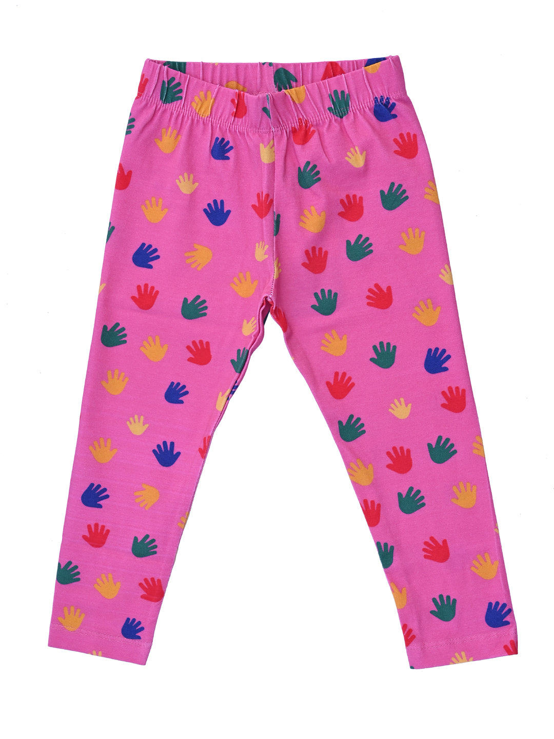 YAKSHI Girls Cotton Legging 220 GSM | Cute Baby Hand Print, Persian Pink Soft | Stretchy Everyday Wear Pants