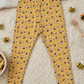 YAKSHI 220 GSM Cotton Kids Legging | Bees Printed Mustard Yellow Stretch Pants for Girls, Casual | Daily Use