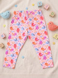 YAKSHI Girls Cotton Legging 220 GSM | Cute Birds Print, Light Pink Soft | Stretchy Everyday Wear Pants