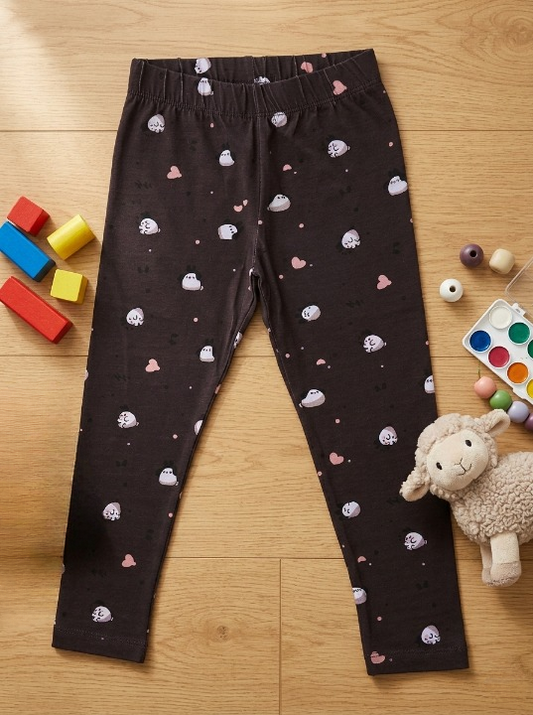 YAKSHI 220 GSM Pure Cotton Kids Legging | Bunny Printed Coffee Brown Stretch Pants for Girls, Casual | Everyday Use