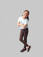 YAKSHI 220 GSM Pure Cotton Kids Legging | Bunny Printed Coffee Brown Stretch Pants for Girls, Casual | Everyday Use