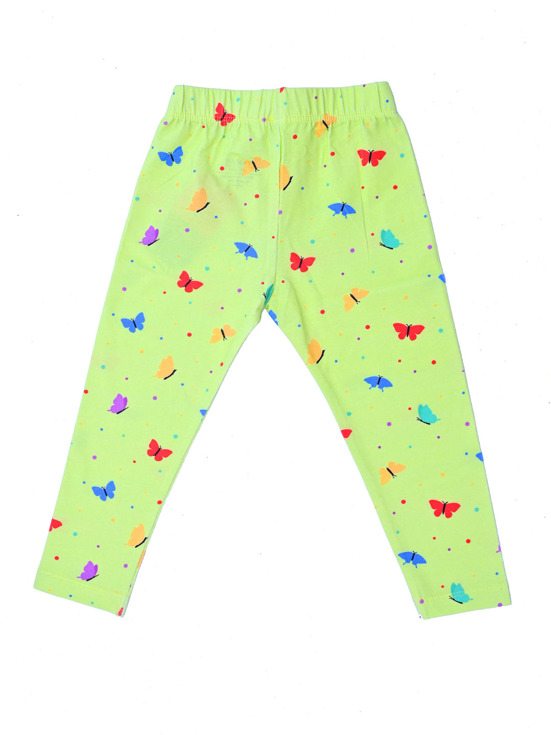 YAKSHI Volt Green Butterflies Printed Kids Legging | Premium 220 GSM Pure Cotton Stretchable Bottom Wear for Girls