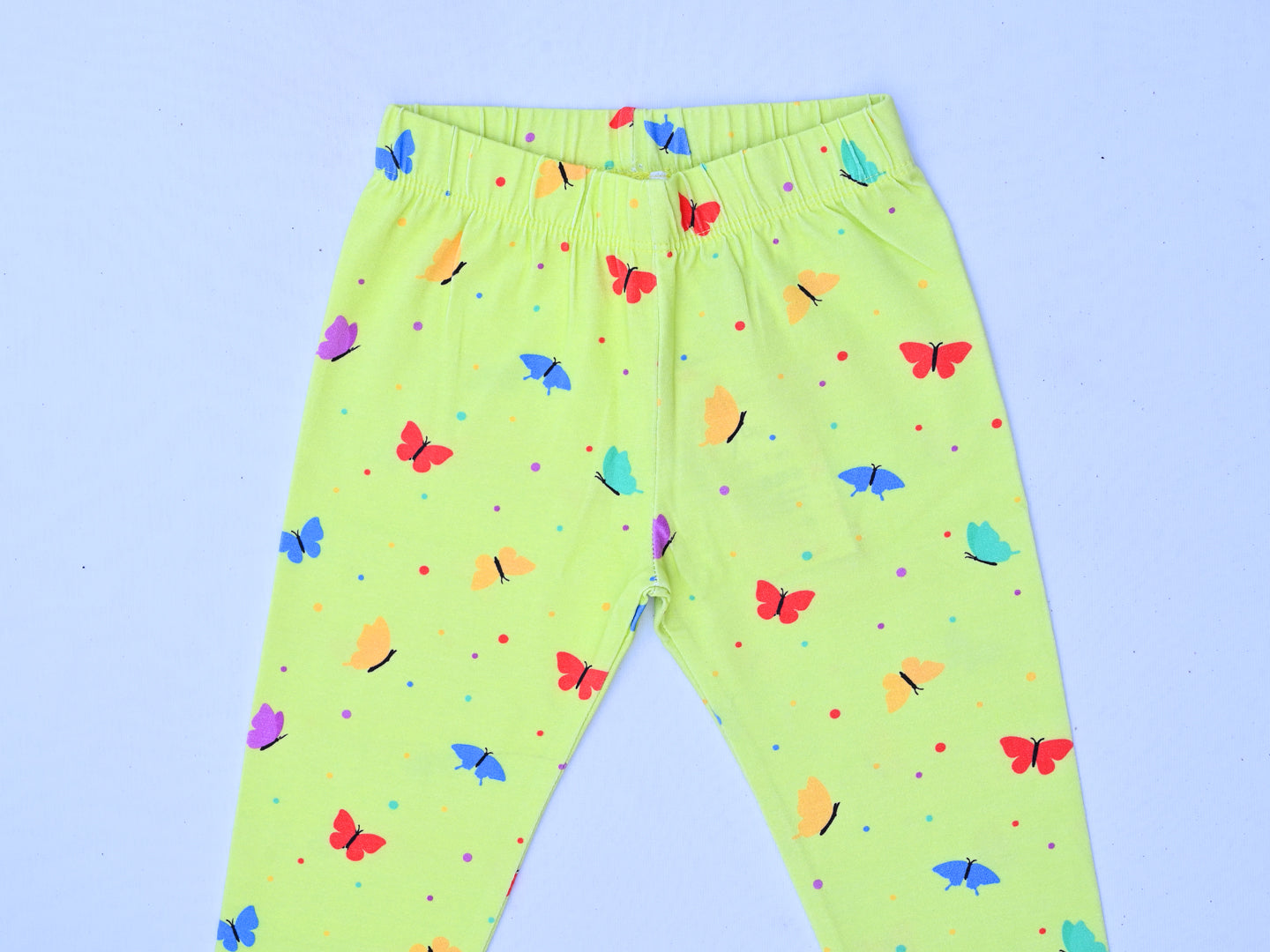 YAKSHI Volt Green Butterflies Printed Kids Legging | Premium 220 GSM Pure Cotton Stretchable Bottom Wear for Girls