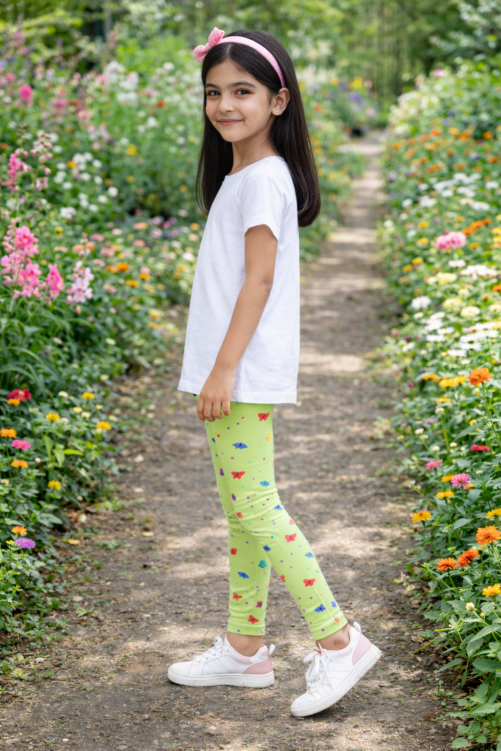 YAKSHI Volt Green Butterflies Printed Kids Legging | Premium 220 GSM Pure Cotton Stretchable Bottom Wear for Girls