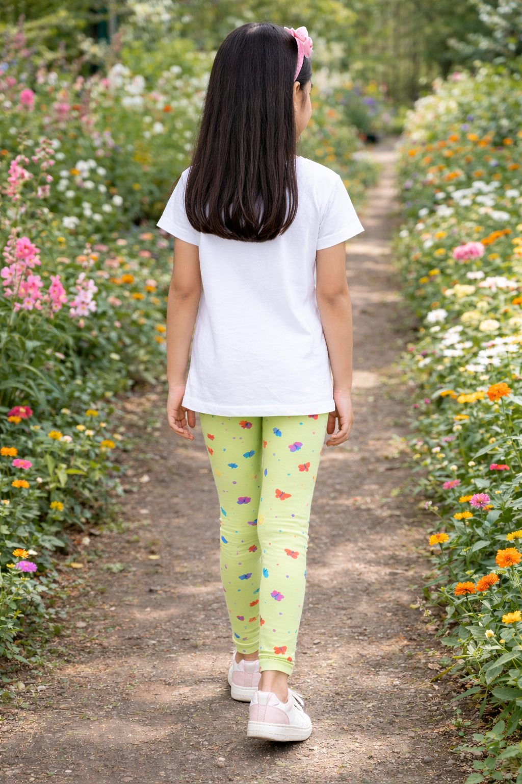 YAKSHI Volt Green Butterflies Printed Kids Legging | Premium 220 GSM Pure Cotton Stretchable Bottom Wear for Girls
