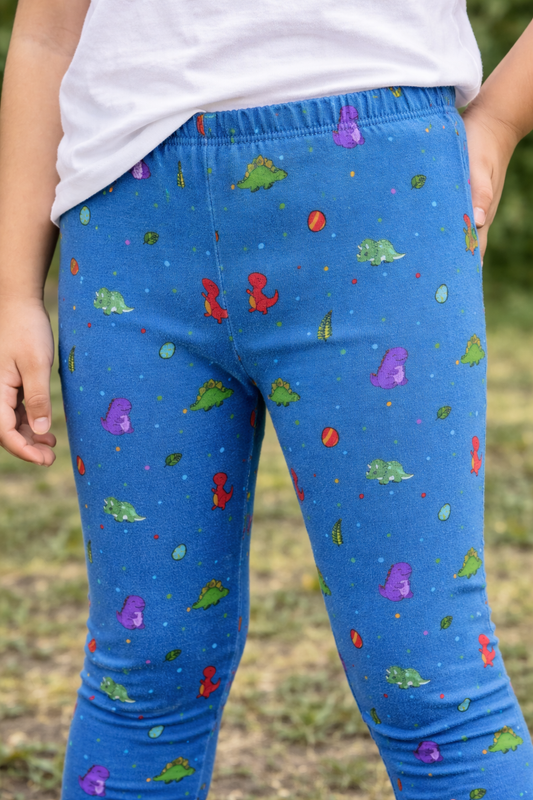 YAKSHI Girls Pure Cotton Legging 220 GSM | Cute Dinosaur Print, Persian Blue Soft | Stretchy Pants