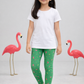 YAKSHI 220 GSM Pure Cotton Kids Legging | Pastel Green Flamingo Printed Soft | Stretchy Pants for Girls | Comfortable