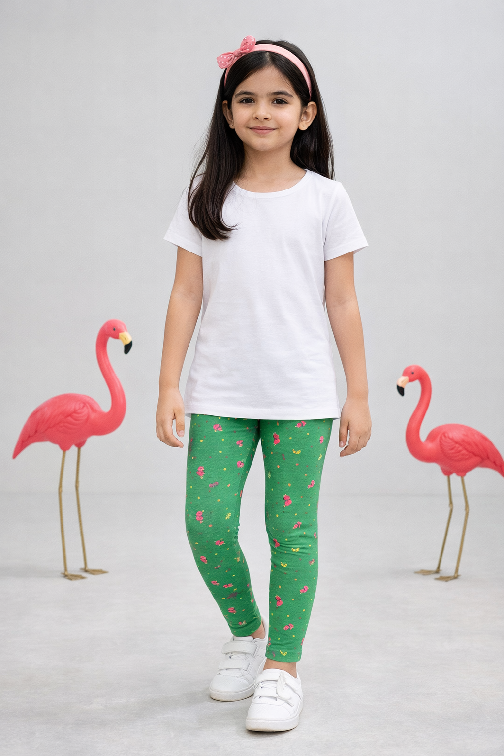 YAKSHI 220 GSM Pure Cotton Kids Legging | Pastel Green Flamingo Printed Soft | Stretchy Pants for Girls | Comfortable