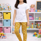 YAKSHI Girls Pure Cotton Legging 220 GSM | Floral Print, Ecru Yellow Soft | Stretchy Everyday Wear Pants