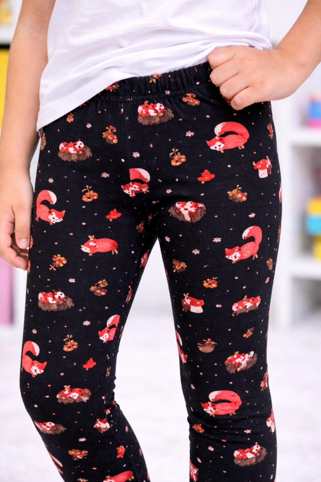 YAKSHI Girls Pure Cotton Legging 220 GSM | Cute Fox Print, Black Soft | Stretchy Pants