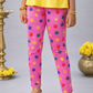 YAKSHI Girls Cotton Legging 220 GSM | Cute Baby Hand Print, Persian Pink Soft | Stretchy Everyday Wear Pants