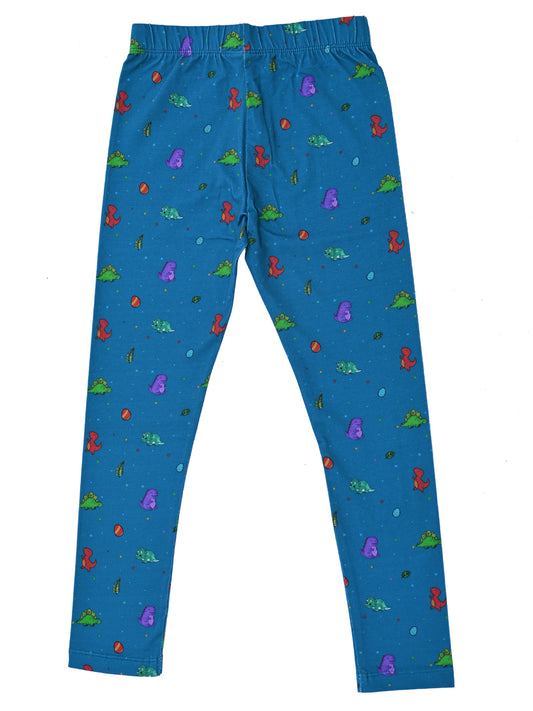 YAKSHI Girls Pure Cotton Legging 220 GSM | Cute Dinosaur Print, Persian Blue Soft | Stretchy Pants