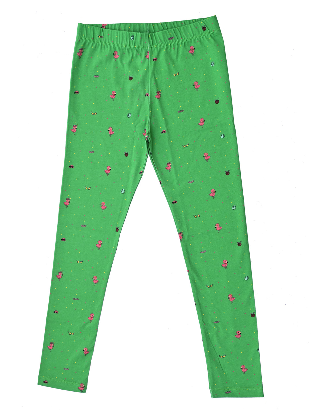 YAKSHI 220 GSM Pure Cotton Kids Legging | Pastel Green Flamingo Printed Soft | Stretchy Pants for Girls | Comfortable