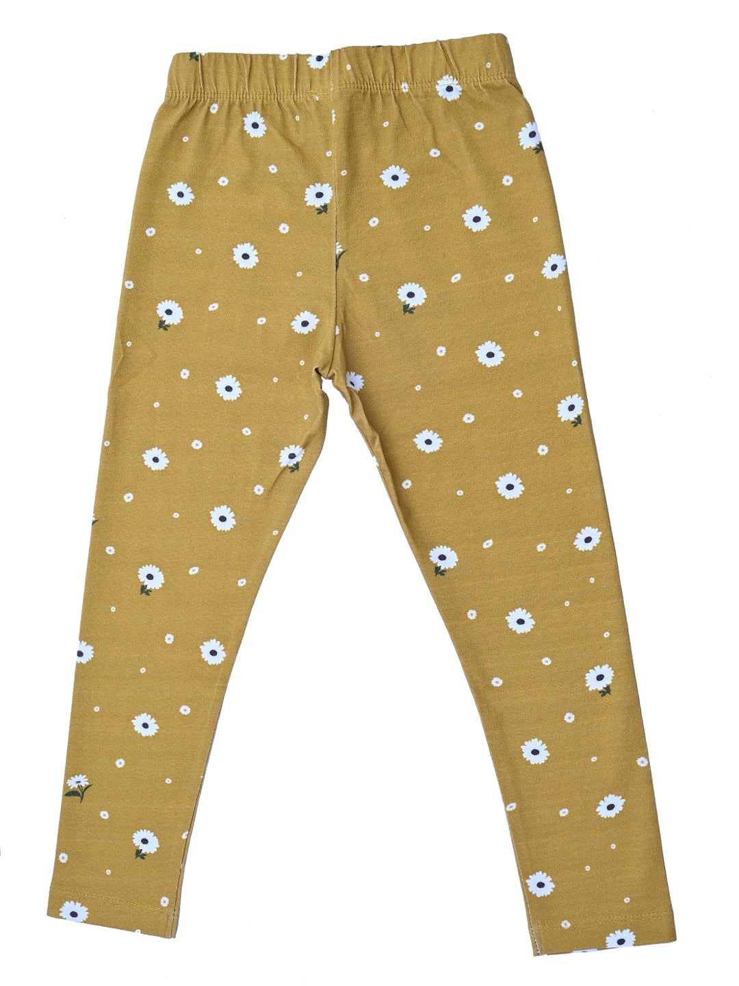 YAKSHI Girls Pure Cotton Legging 220 GSM | Floral Print, Ecru Yellow Soft | Stretchy Everyday Wear Pants