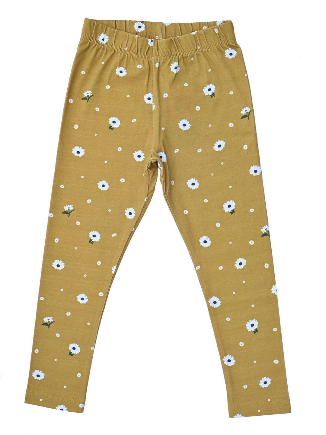 YAKSHI Girls Pure Cotton Legging 220 GSM | Floral Print, Ecru Yellow Soft | Stretchy Everyday Wear Pants