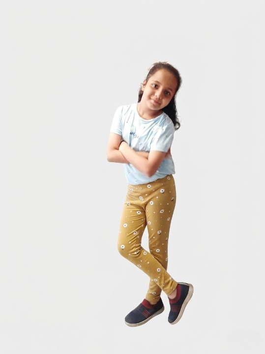 YAKSHI Girls Pure Cotton Legging 220 GSM | Floral Print, Ecru Yellow Soft | Stretchy Everyday Wear Pants