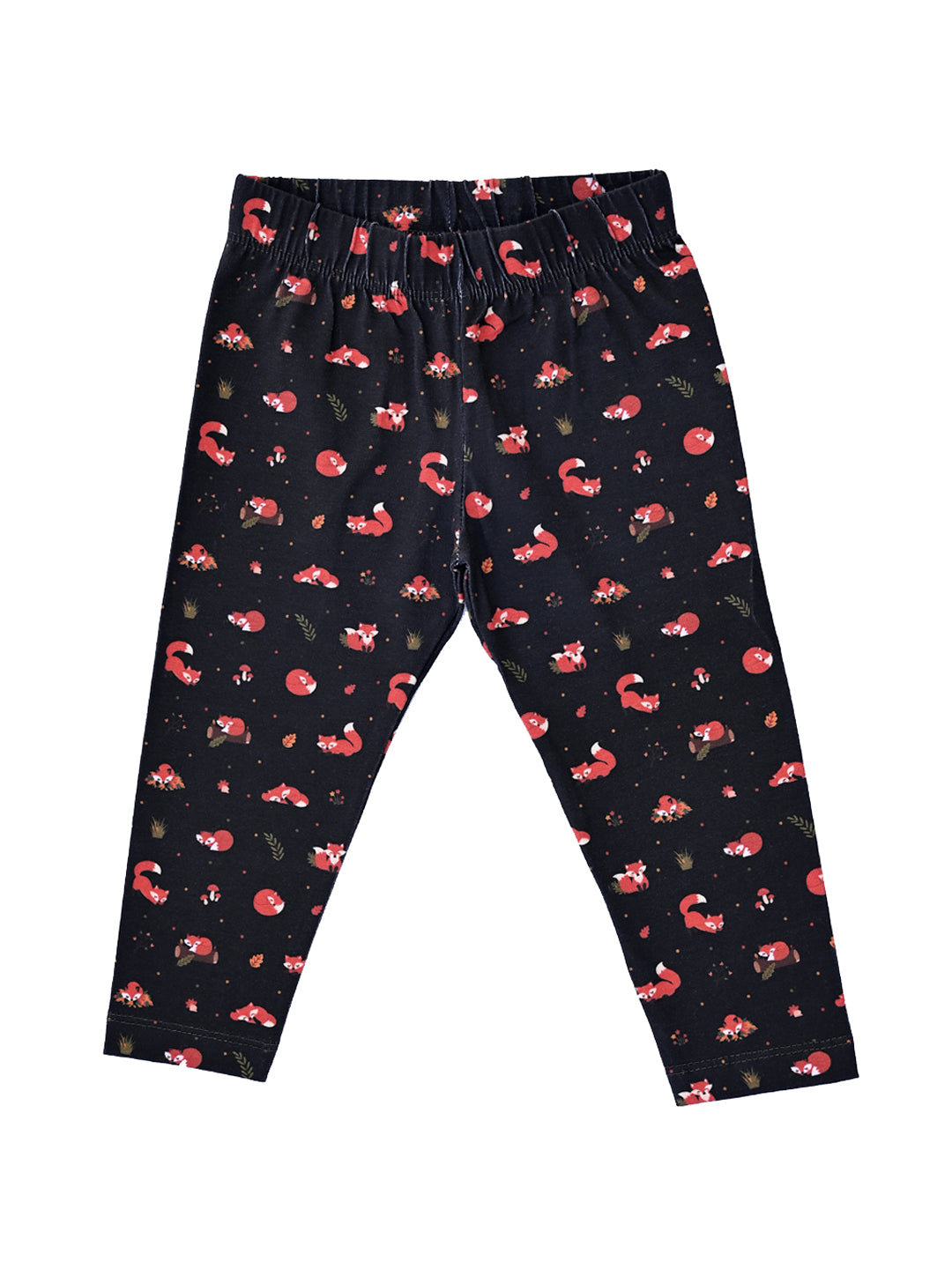 YAKSHI Girls Pure Cotton Legging 220 GSM | Cute Fox Print, Black Soft | Stretchy Pants