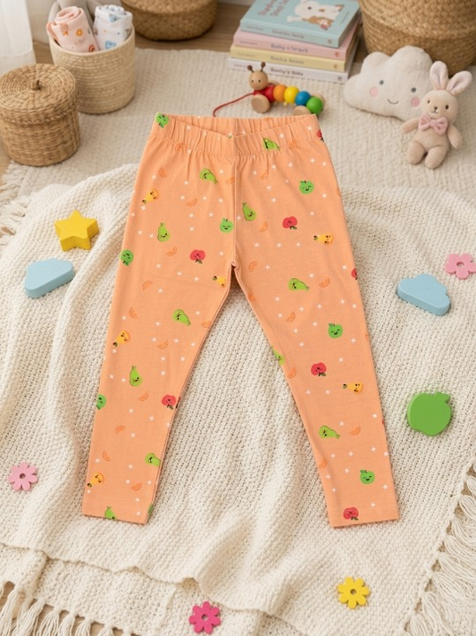 YAKSHI 220 GSM Pure Cotton Kids Legging | Tangelo Fruits Printed Soft | Stretchy Pants for Girls | Comfortable