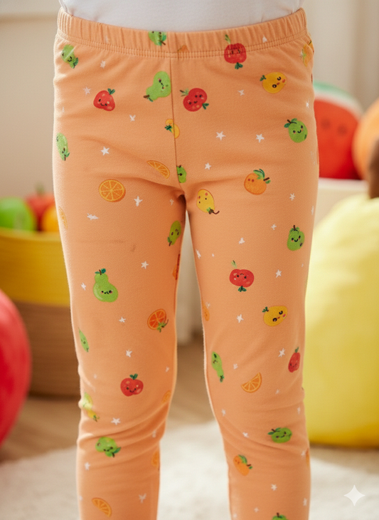 YAKSHI 220 GSM Pure Cotton Kids Legging | Tangelo Fruits Printed Soft | Stretchy Pants for Girls | Comfortable